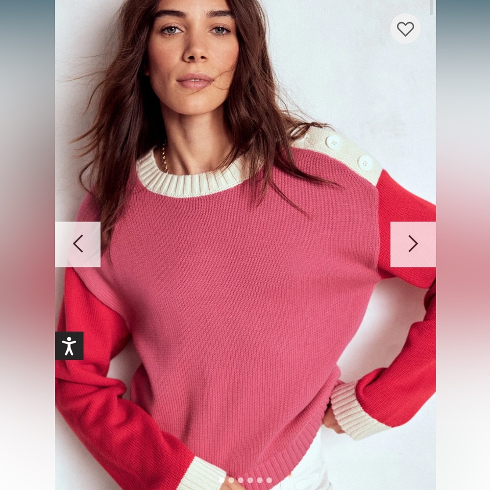Boden XS Jemma Chunky Cotton Sweater Colorblock Rose Pink Buttons